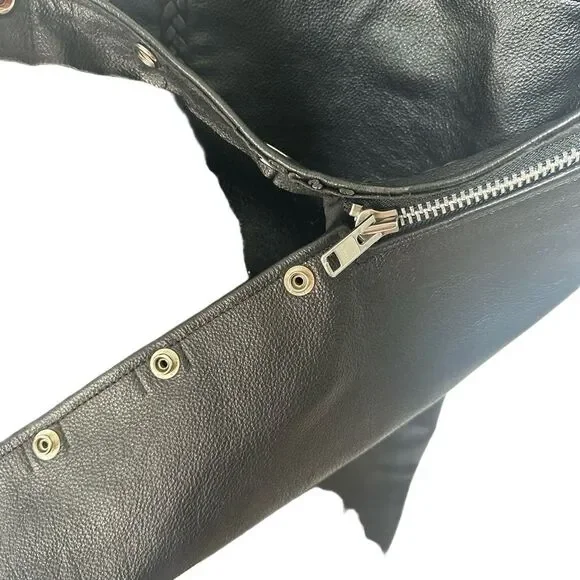 Genuine Womens Leather Motorcycle Chaps XS Zip Biker Western Riding Gear Black